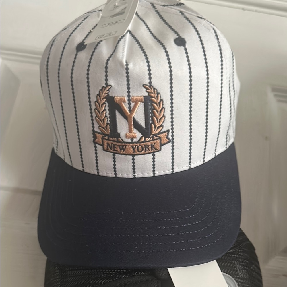 Navy and White Striped New York Cap